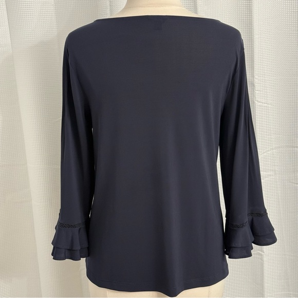 Ann Taylor Factory Women's Knit 3/4 Double Ruffle Sleeve Top, Navy, Size S - Picture 7 of 7